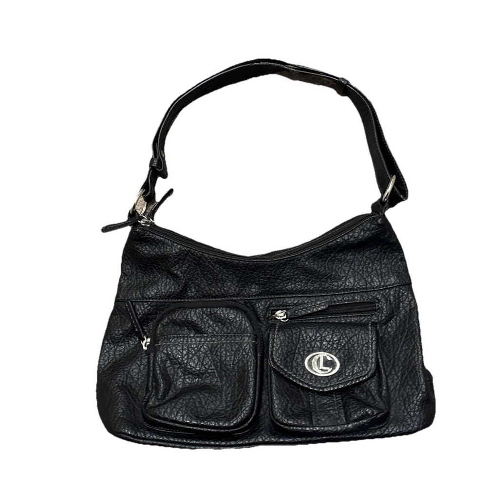 Vtg Carryland USA Black Silver Zippered Boho Handbag Purse Grandmacore Granny